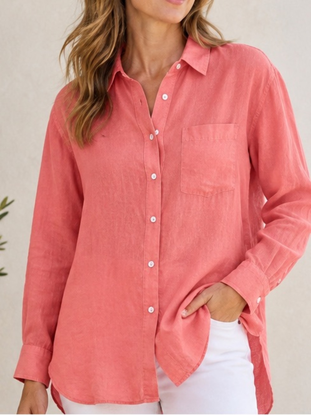 Tommy Bahama Coastalina Coral Linen Button-Up Shirt Large